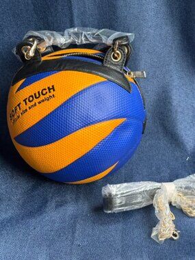 Volleyball Ball Shaped Purse Crossbody Bag Blue Yellow Soft Touch PVL701 Nwot